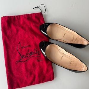 Christian Louboutin Black Peep Toe Patent Leather Flats Size 37